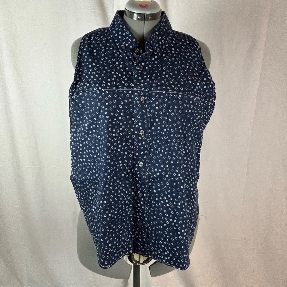 Bib For Adult | Handcrafted Dignity Cover | Navy w/Print Button-Up | 19